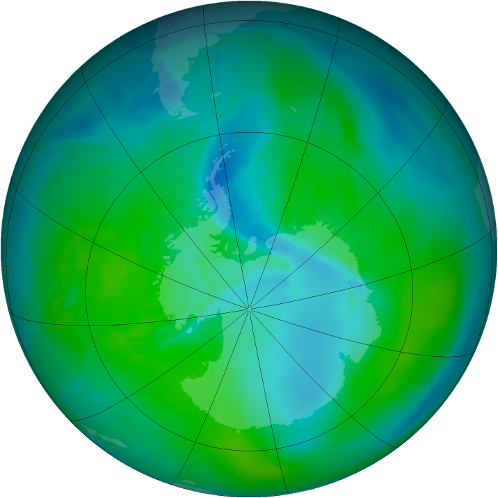 Antarctic ozone map for 24 December 2011